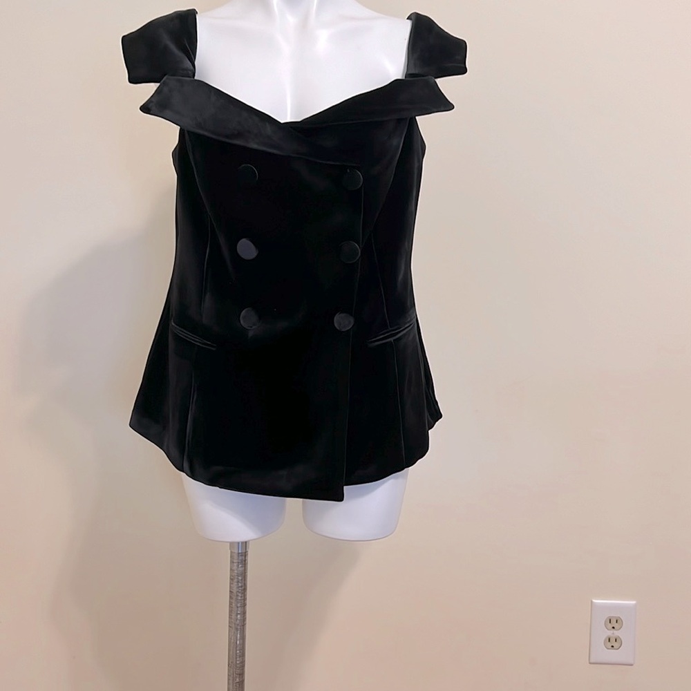 NEW Express Black Velvet off the shoulder faux double breasted vest sizes XS ,L - Picture 4 of 16